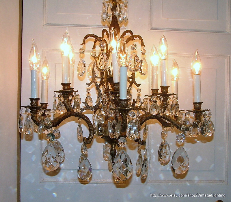 Vintage 108 Glass Crystal Prisms Brass Chandelier Lighting…
