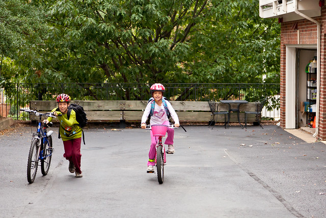 Kids Biking to School on Internation Walk and Bike to School Day