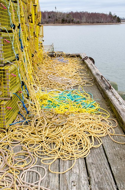 Lobster traps on the wharf at Big Island, Nova Scotia