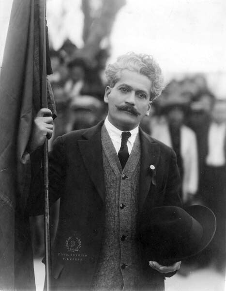 Enrique Flores Magón, holding the Red Flag, Ciudad Juárez, Chihuahua, Mexico, March 4, 1923.