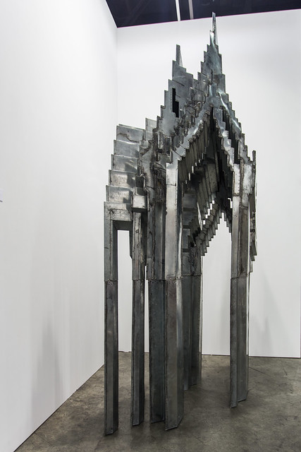 Sculpture by Tawatchai Puntusawasdi (b. 1971 Thailand): Pixelated Heaven, 2013 (hand-tooled, cut and lead-welded galvanised sheet metal) / 10號贊善裡畫廊 10 Chancery Lane Gallery / Art Basel Hong Kong 2013 / SML.20130523.6D.14249