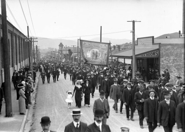 March along Mansfield Street, Newtown, Wellington, during ...