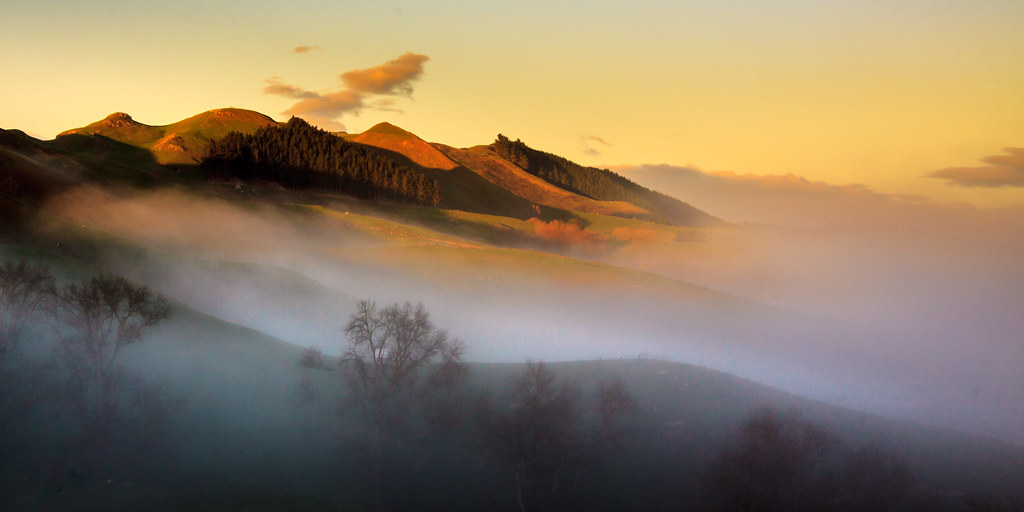 Hills above the early morning mist
