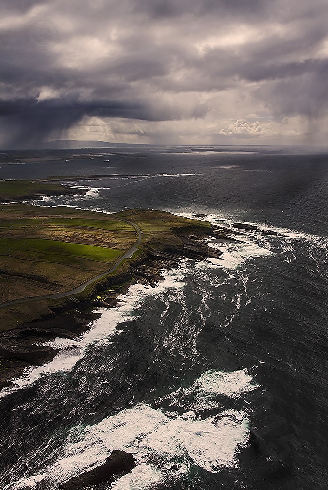Wild Atlantic Way Sligo from the air as the rain comes in