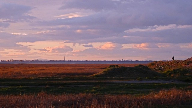 Marshside at sunset looking towards Blackpool Tower