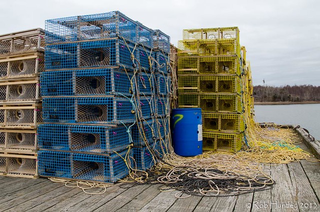 Lobster traps on the wharf at Big Island, Nova Scotia