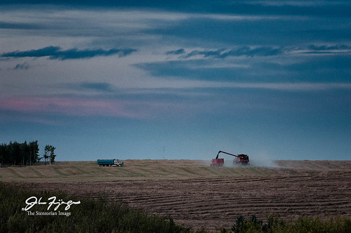 sunset canada clouds landscape harvest alberta combine fields carstairs prairie agriculture