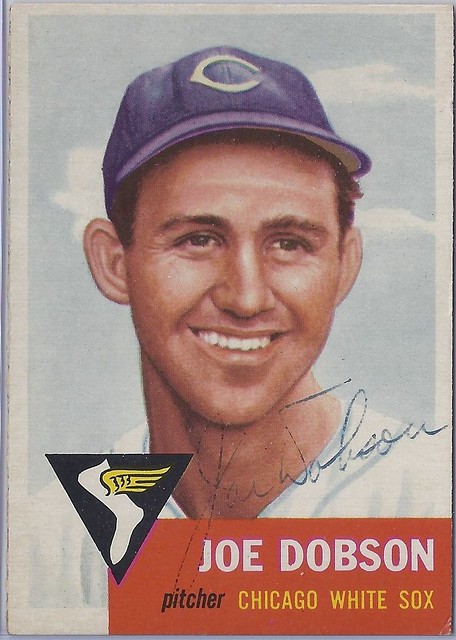 1953 Topps - Joe Dobson #5 (Pitcher) (b: 20 Jan 1917 - d: 23 Jun 1994 at age 77) - Autographed Baseball Card (Chicago White Sox)