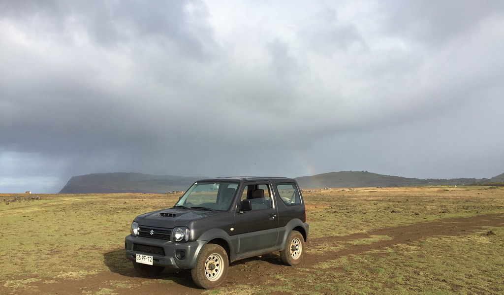 Rainbow in Tarakiu Hanga Poukura, East Coast, Rapa Nui (Easter Island), Chile, Oceania.