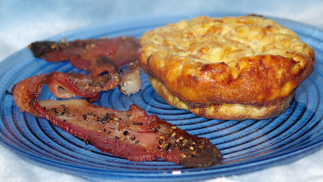 Jalapeño honey chèvre scrambled egg bake with peppered bacon
