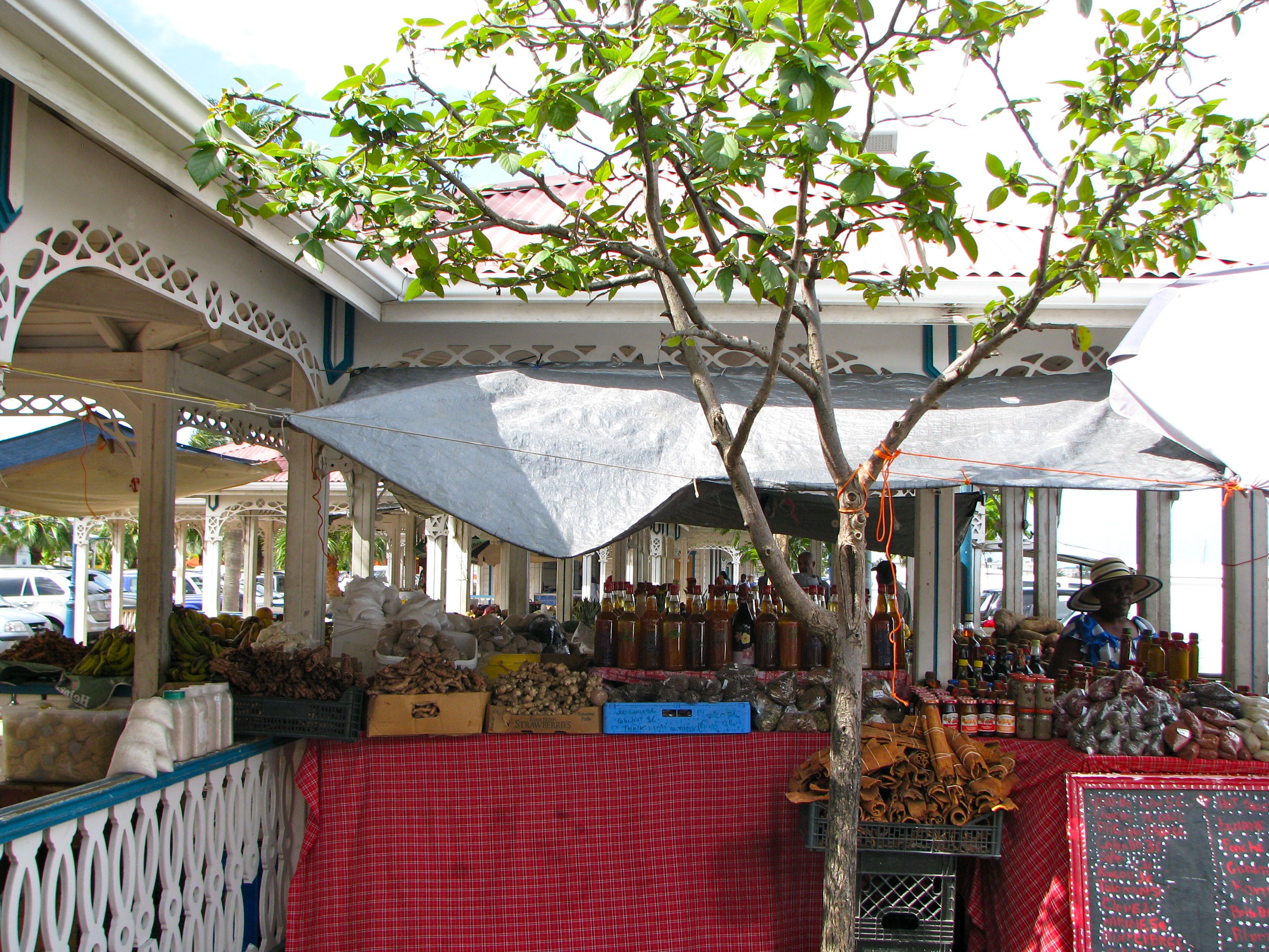 A booth at the market in Marigot, St. Martin. My own photo.