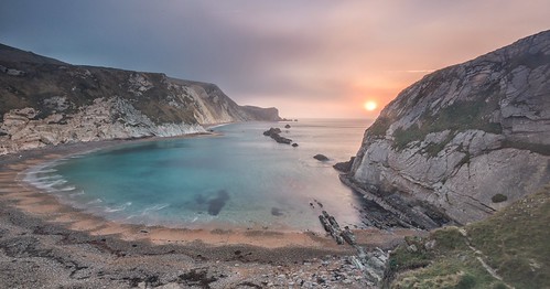 Man O'War Cove by andy.muir12, Misty morning sunrise at the MAn O'War cove in Dorset