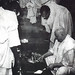 Swami Ranganathananda beside Swami Shankaranandaji, President of Ramakrishna Order laying the foundation stone of the temple at Ramakrishna Mission, New Delhi, 5th November 1954.