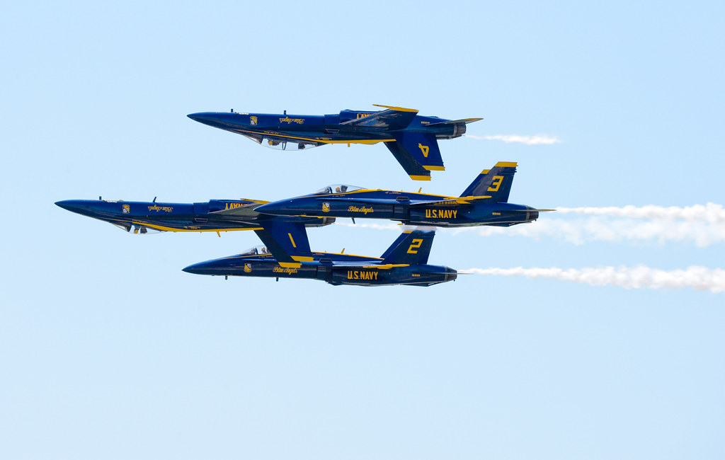 the Blue Angels perform the Double Farvel maneuver.