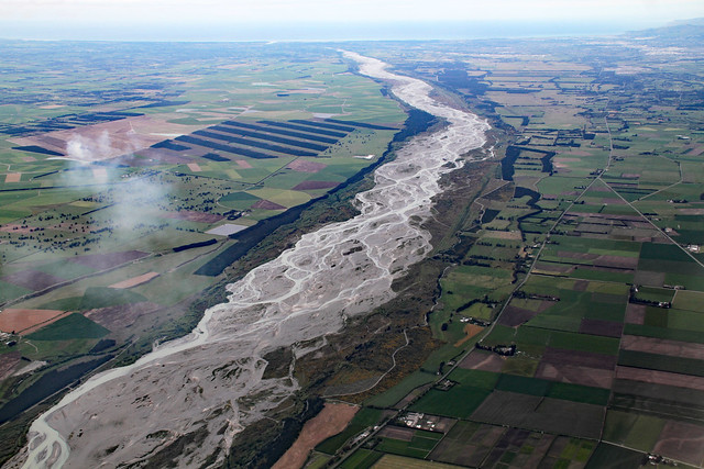 Flying over a river near Christchurch