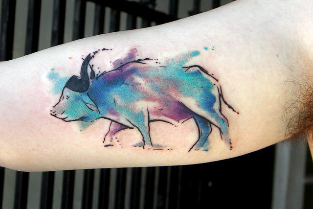 watercolor waterbuffalo tattoo