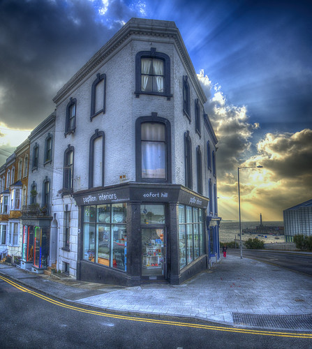 margate kent forthill sunset harbour street shop shops sky rays sunlight