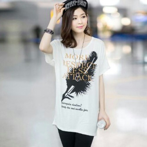  Jual  Baju  Wanita Korea  Import  White Short Sleeved Feather 