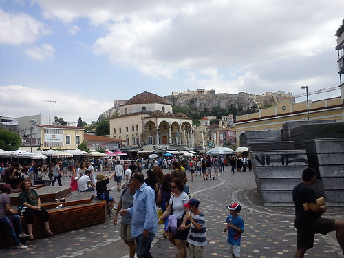 monasthraki greece athens square people crowd city buildings architecture