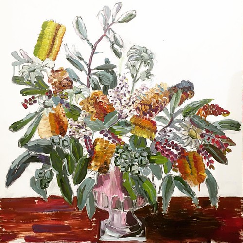 #workinprogress Underpainting of a gorgeous native bouquet in acrylic, prior to applying oil paint. The painting is inspired by a bouquet designed by Sydney florist and horticulturalist @botanics_sydney. It's from my drawing on Day 28 of my #100daysofdraw | by Howlett1971