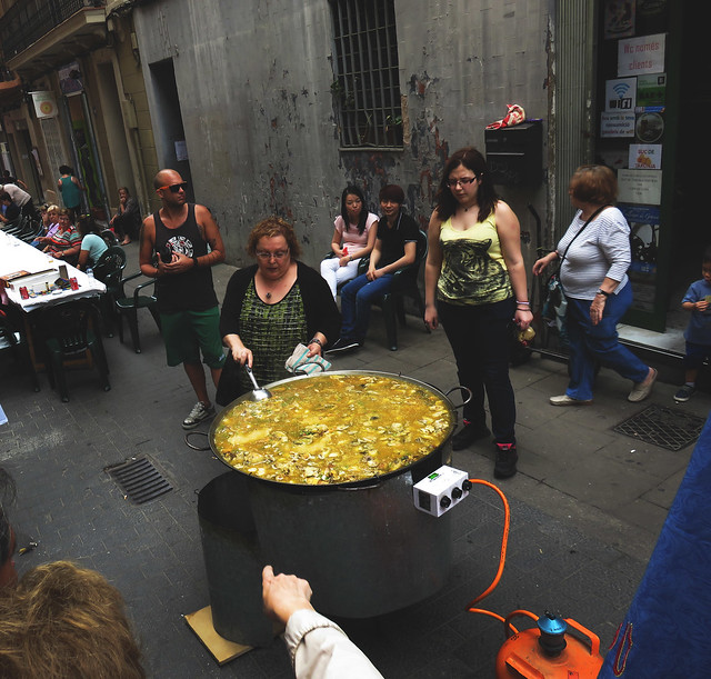 big pot of caldo in the street, Barcelona (2015)