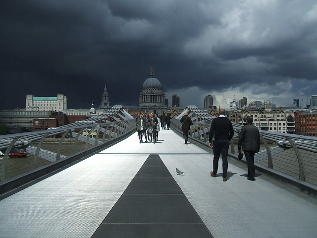 Dark clouds over St Paul's Cathedral, London.