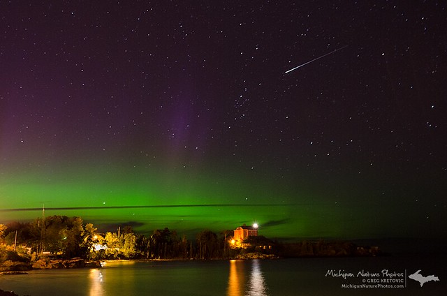 Northern Lights Over Marquette Harbor Lighthouse