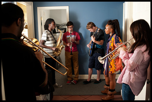 The Armstrong Jazz Camp Kids warm up to play in the Cuttin' Class series at WWOZ. by Ryan Hodgson-Rigsbee (www.rhrphoto.com)