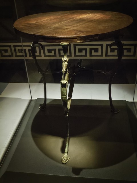 Folding bronze and wooden table from the Garden of the Fugitives in Pompeii Roman 1st century CE