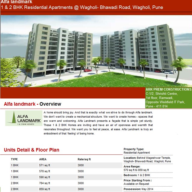 Alfa Landmark 1 & 2 BHK Residential Apartments @ Wagholi - Bhawadi Raod, Wagholi, Pune