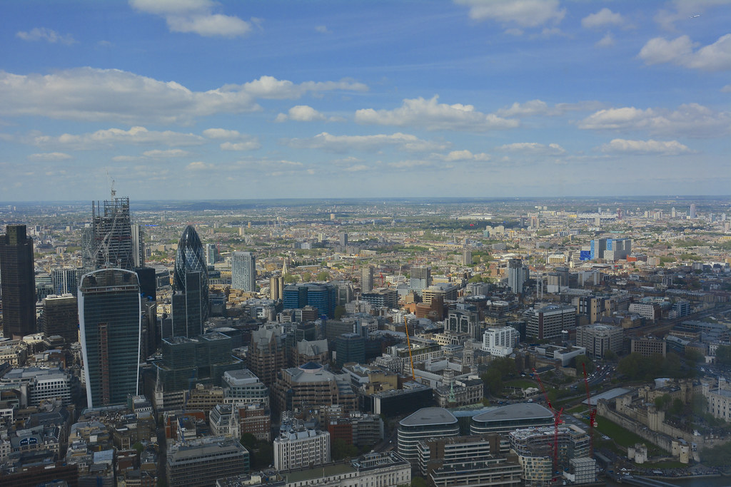 London skyline seen from a high observation deck