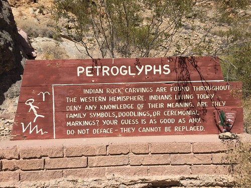 Sign for the petroglyphs near Klare Spring in Titus Canyon, Death Valley National Park, California