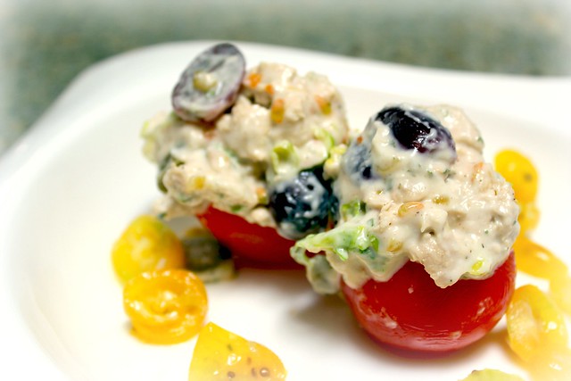 Unchickun Stuffed Tomatoes with Herbs de Provence Marinaded Grapes