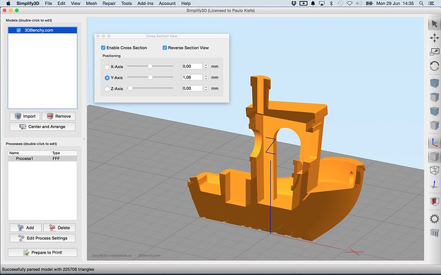 #3DBenchy in Simplify3D 3.0 User Interface - Cross Section