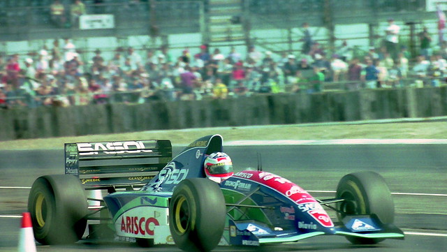 Rubens Barrichello - Jordan 194 leaves the pit lane at the 1994 British Grand Prix