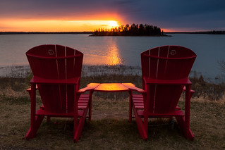 Red Chairs and a red sunset