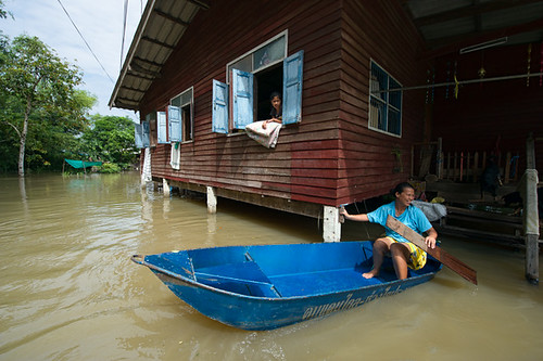 people woman house tree nature water girl thailand boat flood disaster prachinburi simahaphot