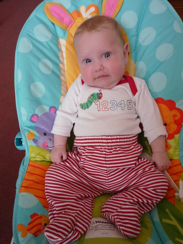 all things red - Evie in her stripey trousers & caterpilla… | Flickr