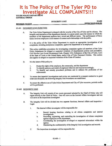 Tyler PD General Orders Integrity Unit Complaint Procedure Written Report Required  via Chain Of Command01 | by grussell_ms3