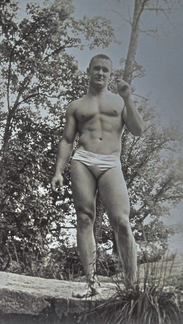 Vintage 1960s Photo: Shirtless Muscle Man Posing In A Pair Of Briefs Cut Speedo Swim Trunks 2