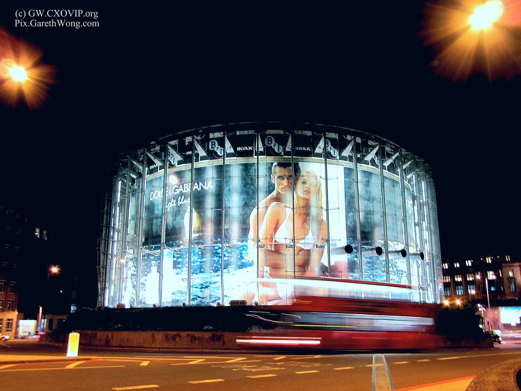 Dolce & Gabbana advert (models with swimsuit) on The BFI Imax London, UK at night IMG_3426 by Canon powershot sx230 HS by garethwong