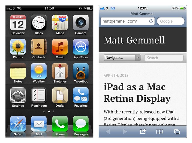 iOS on iPhone - Home screen and Safari