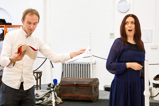 Director John Fulljames and Angelica Voje as Marquise de Merteuil in rehearsals for Quartett © ROH / Stephen Cummiskey 2014