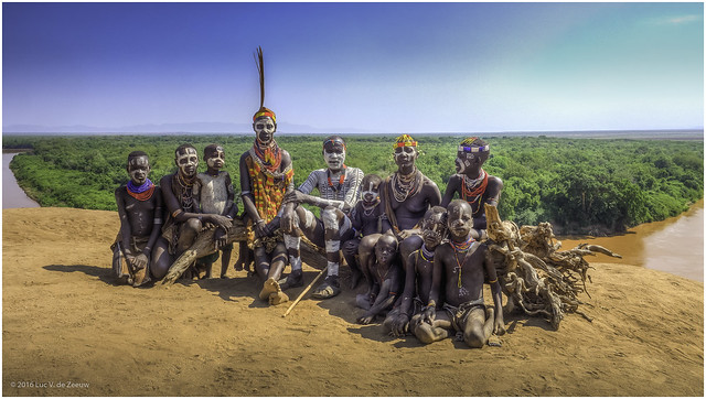 Kara Tribe members in front of the Omo river