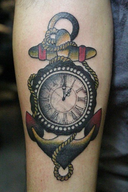 beautiful anchor tattoo ideas with clock 750 | tattoosaddict… | Flickr