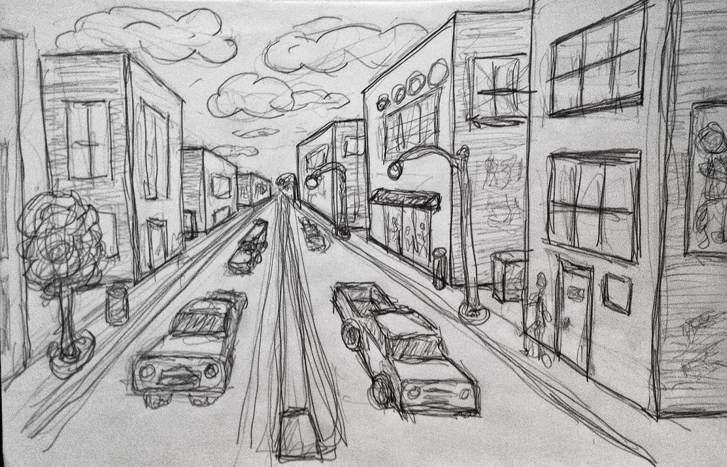 Легкие рисунки улицы. Перспектива улицы. Рисование улицы в перспективе. Городской пейзаж в перспективе. Городской пейзаж карандашом.