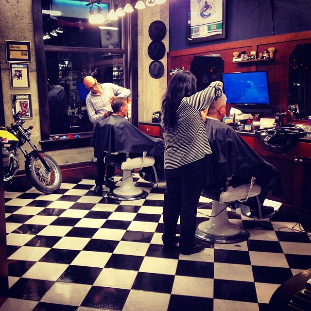 There goes another Monday at the barber shop.....finishing up with our last two clients of the day!