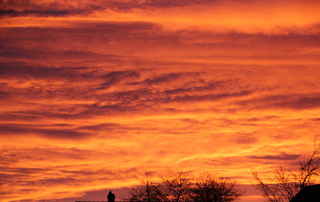 Etzling Lorraine, France: Spectaculaire ciel de lever de soleil hivernal, Spectacular sky of wintry sunrise, Spektakulärer Himmel mit einem winterlichen Sonnenaufgang,Cielo espectacular de salida del sol invernal