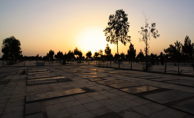 Sunrise over a cemetery near the city of Qom