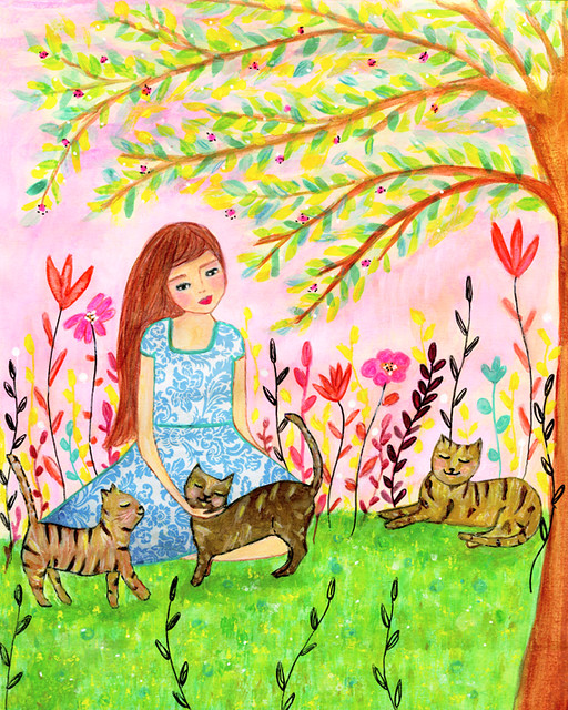 Cat Lady Painting Art By Sascalia